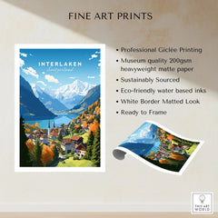 Interlaken Poster fine art print specifications: giclee printing on 200gsm museum quality matte paper, ready to frame