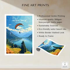 Interlaken Switzerland Poster fine art print specifications: giclee printing on 200gsm museum quality matte paper, ready to frame