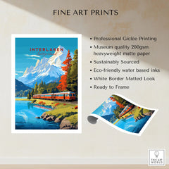 Interlaken Print Switzerland fine art print specifications: giclee printing on 200gsm museum quality matte paper, ready to frame