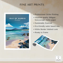Isle of Harris Scotland Blue Sky Beach Print - Rocky Coastline Wall Art fine art print specifications: giclee printing on 200gsm museum quality matte paper, ready to frame