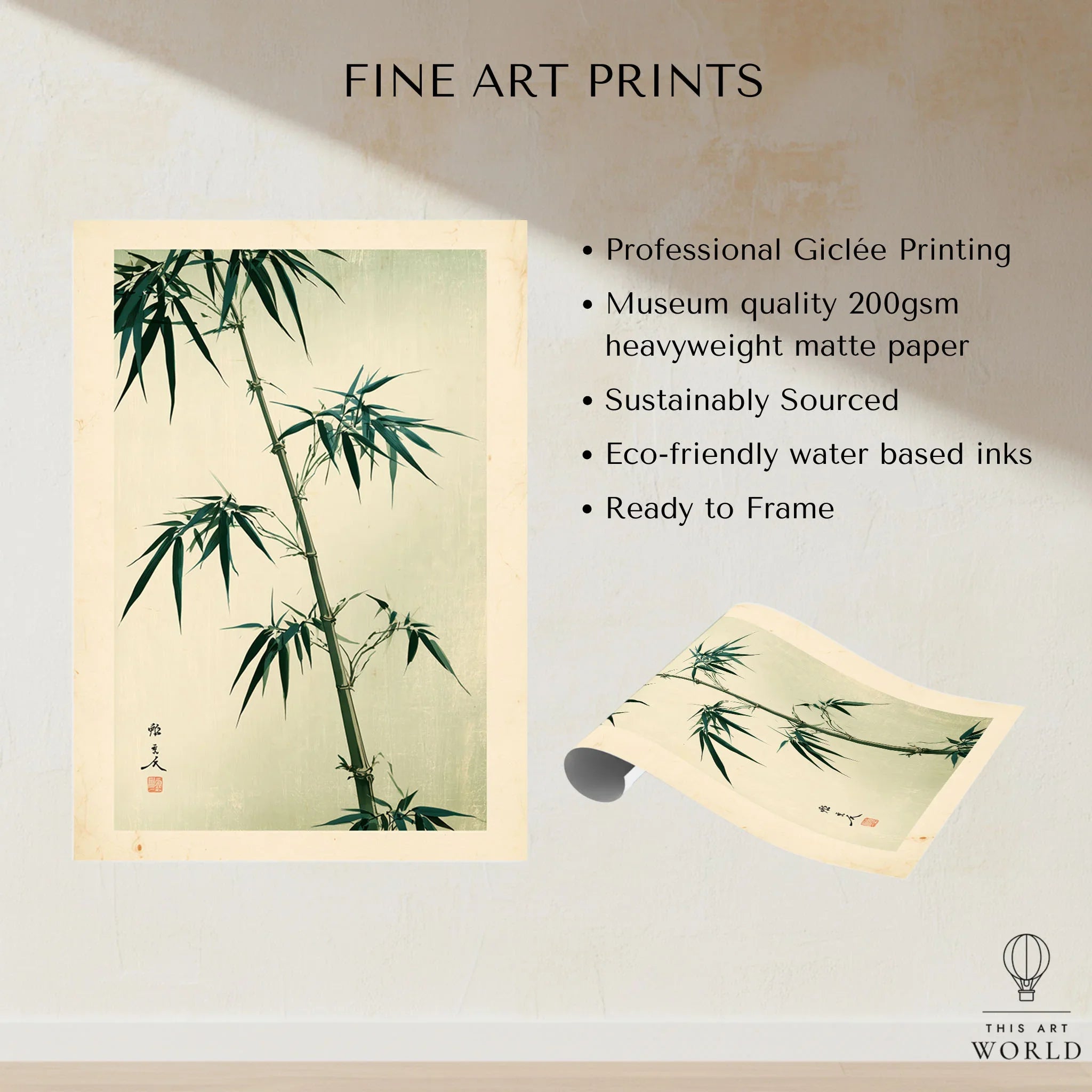 Green Bamboo Art Print – Japanese Botanical Wall Art — fine art print unframed quality details