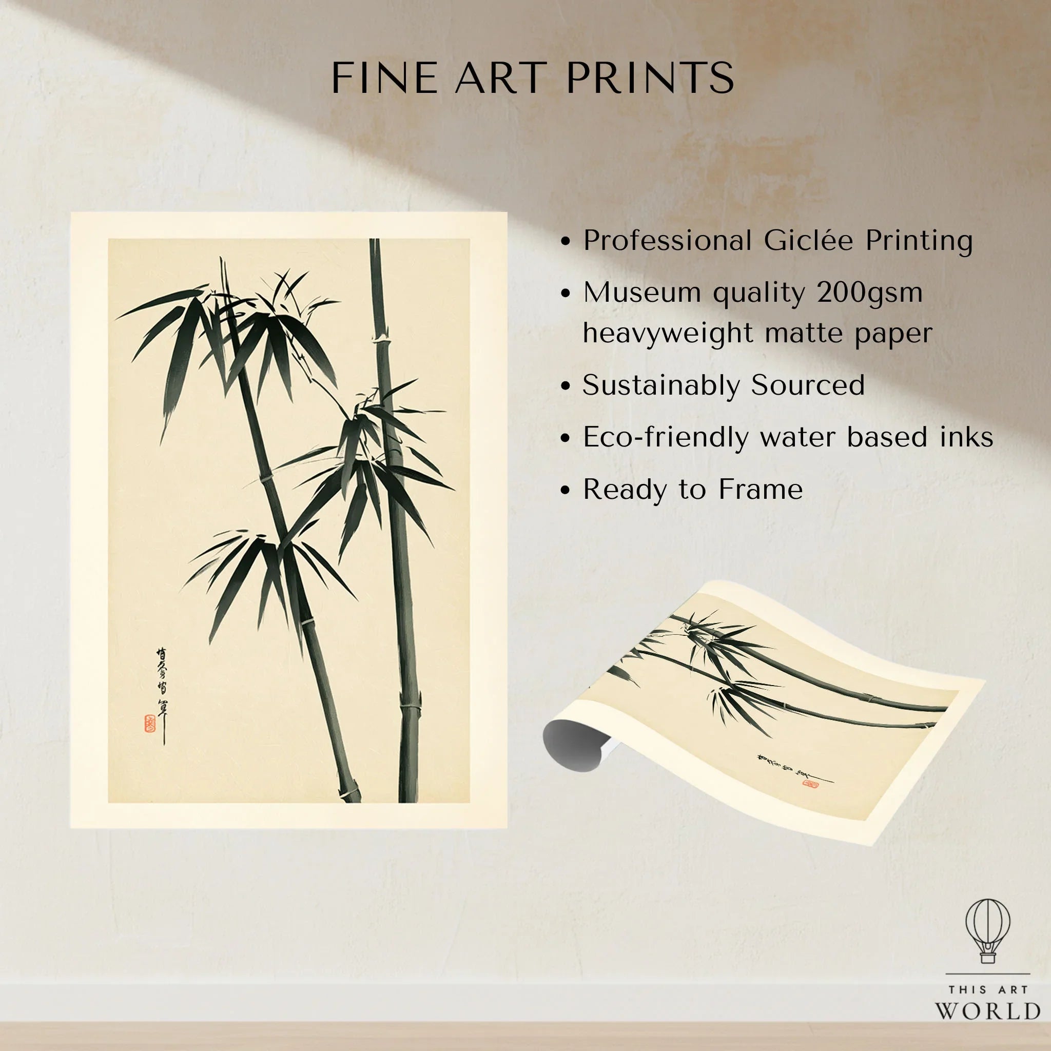Bamboo Wall Art – Vintage Japanese Ink Print — fine art print unframed quality details