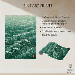 Lone Boat Art Print – Japanese Ocean Wall Art — fine art print unframed quality details