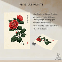 Red Camellia Art Print – Japanese Botanical Wall Art — fine art print unframed quality details