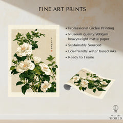White Camellia Art Print – Vintage Japanese Botanical Wall Art — fine art print unframed quality details