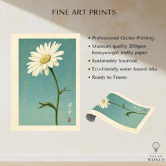 Daisy Art Print – Blue Japanese Botanical Wall Art — fine art print unframed quality details