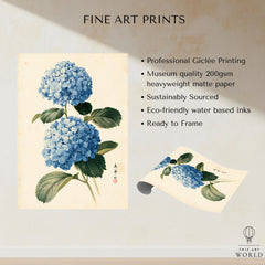 Blue Hydrangea Art Print – Japanese Botanical Wall Art — fine art print unframed quality details