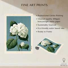 White Hydrangea Wall Art – Blue Japanese Botanical Print — fine art print unframed quality details