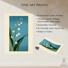 Lily of the Valley Art Print – Blue Japanese Botanical Wall Art — fine art print unframed quality details