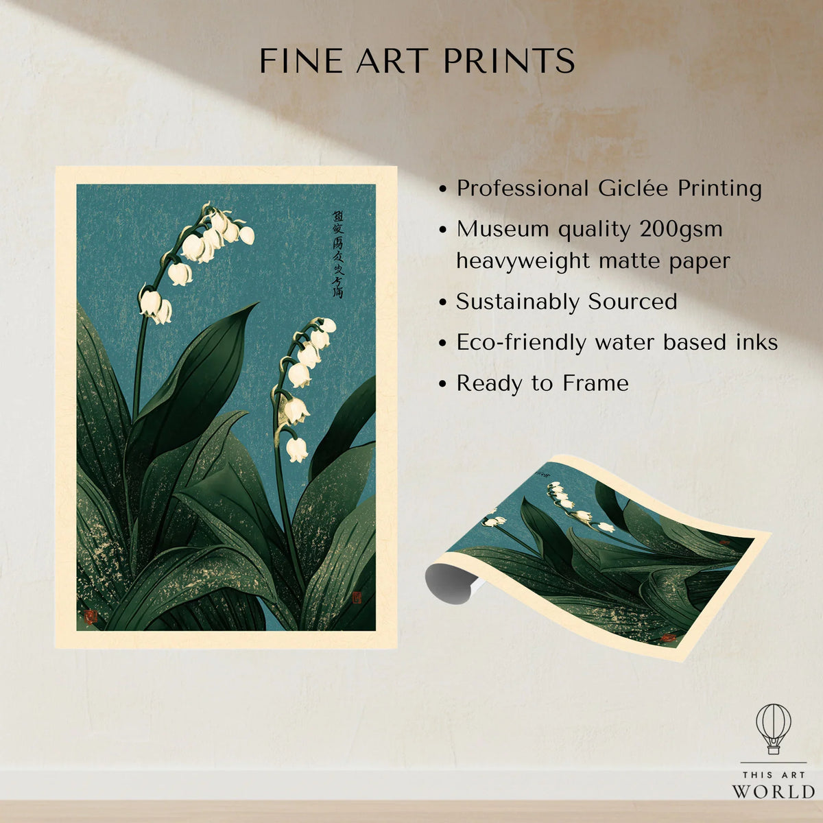 Lily of the Valley Wall Art – Vintage Japanese Botanical Print — fine art print unframed quality details