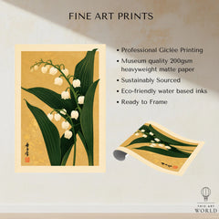 Lily of the Valley Print – Gold Japanese Botanical Wall Art — fine art print unframed quality details