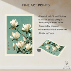 Magnolia Art Print – Blue Japanese Botanical Wall Art — fine art print unframed quality details