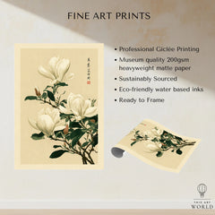 Magnolia Wall Art – Vintage Japanese Botanical Print — fine art print unframed quality details