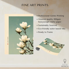 Magnolia Blossom Art Print – Soft Japanese Botanical Wall Art — fine art print unframed quality details