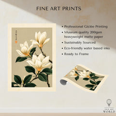 Magnolia Flower Wall Art – Neutral Japanese Botanical Print — fine art print unframed quality details