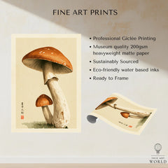 Mushroom Wall Art – Vintage Japanese Woodland Print — fine art print unframed quality details