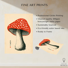 Red Mushroom Art Print – Japanese Woodblock Wall Art — fine art print unframed quality details