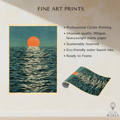Ocean Sunset Art Print – Japanese Seascape Wall Art — fine art print unframed quality details