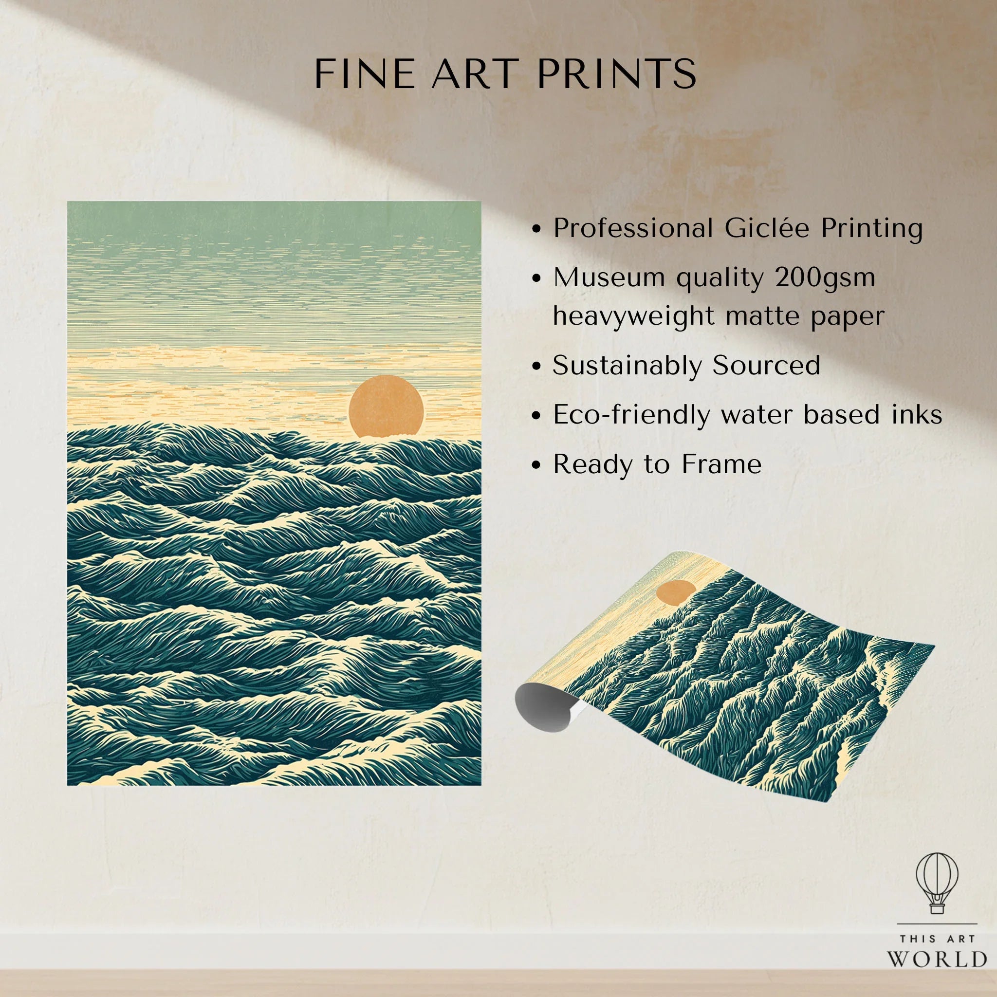 Japanese Ocean Art Print – Vintage Seascape Wall Art — fine art print unframed quality details