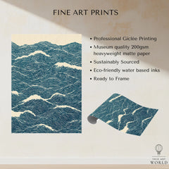 Ocean Waves Art Print – Blue Japanese Seascape Wall Art — fine art print unframed quality details