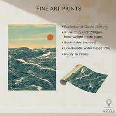 Red Sun Ocean Art Print – Japanese Seascape Wall Art — fine art print unframed quality details