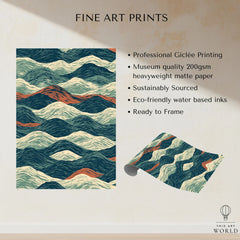 Linocut Style Ocean Art Print – Japanese Wave Pattern Wall Art — fine art print unframed quality details