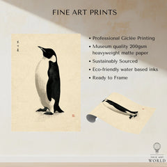 Penguin Wall Art – Minimalist Japanese Ink Art Print — fine art print unframed quality details