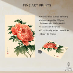 Coral Peony Art Print – Japanese Botanical Wall Art — fine art print unframed quality details