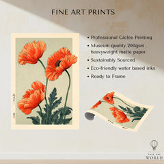 Orange Poppy Art Print – Vintage Japanese Floral Wall Art — fine art print unframed quality details