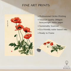 Poppy Wall Art – Vintage Japanese Botanical Print — fine art print unframed quality details