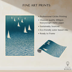 Sailing Boats Art Print – Blue Japanese Coastal Wall Art — fine art print unframed quality details