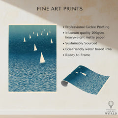 Sailboat Wall Art – Japanese Blue Ocean Print — fine art print unframed quality details