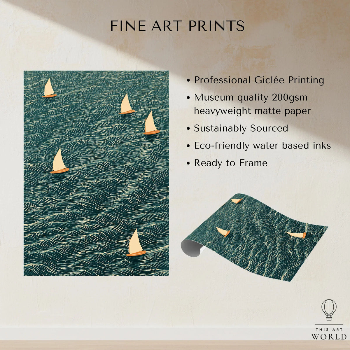 Sailing Boats Wall Art – Vintage Japanese Coastal Print — fine art print unframed quality details