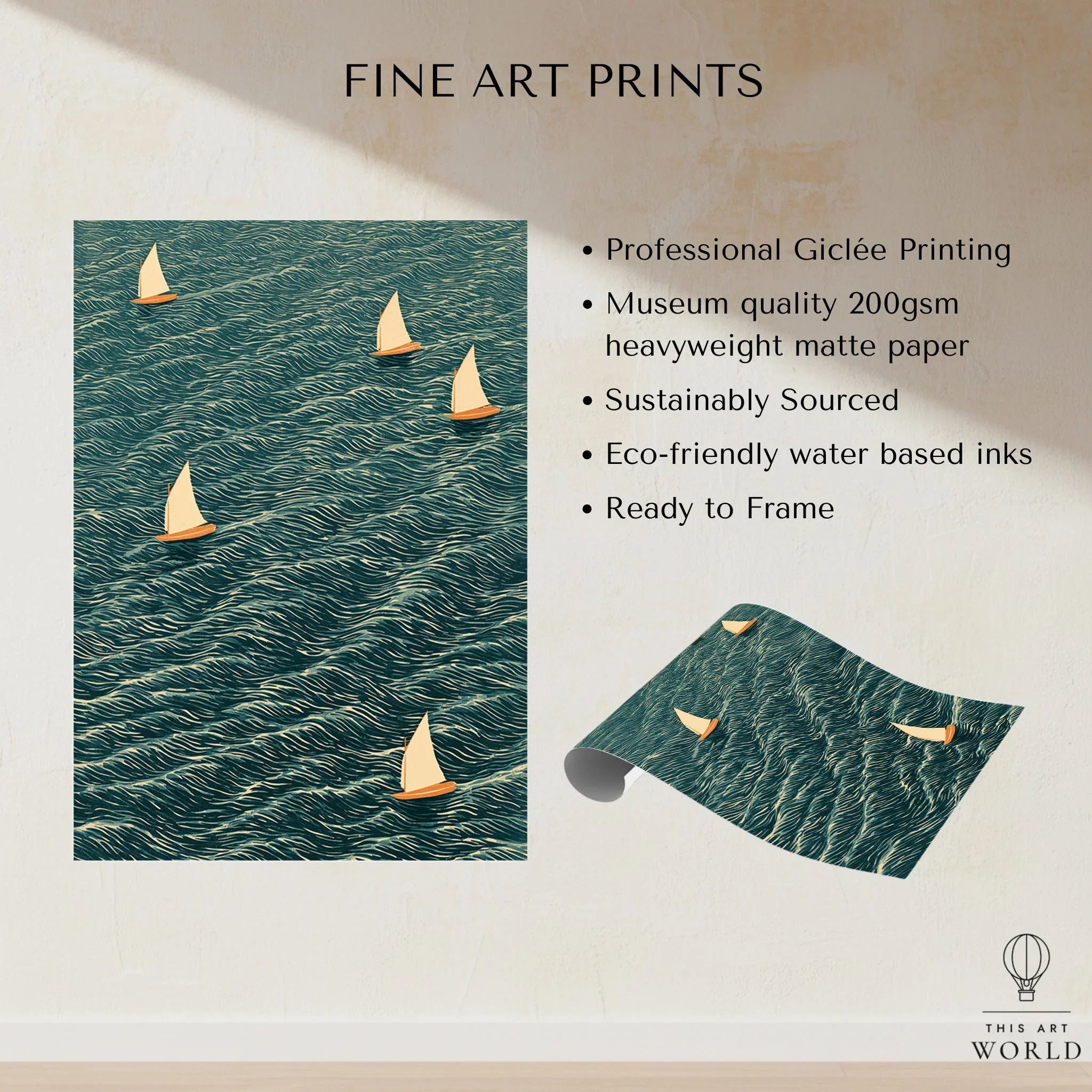 Sailing Boats Wall Art – Vintage Japanese Coastal Print — fine art print unframed quality details