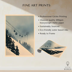 Misty Ski Lift Art Print – Vintage Alpine Gondola Wall Art — fine art print unframed quality details