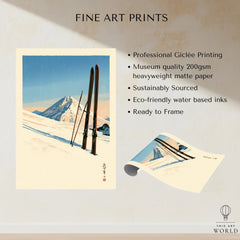 Vintage Ski Print – Japanese Woodblock Mountain Wall Art — fine art print unframed quality details