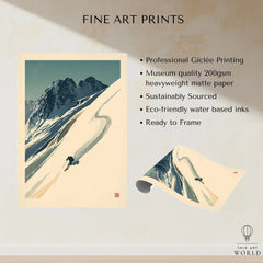 Downhill Skier Art Print – Vintage Ski Poster Wall Art — fine art print unframed quality details