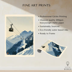 Ski Lift Art Print – Vintage Alpine Gondola Wall Art — fine art print unframed quality details