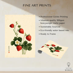 Strawberry Art Print – Vintage Japanese Botanical Wall Art — fine art print unframed quality details