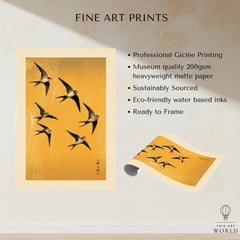 Swallows Art Print – Gold Japanese Bird Wall Art — fine art print unframed quality details