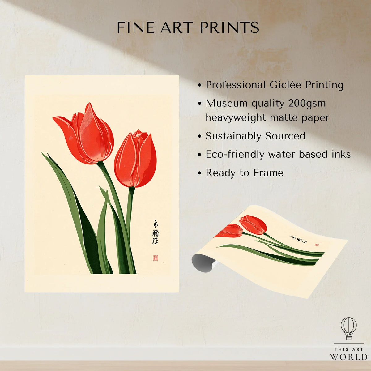 Tulip Art Print – Vintage Japanese Flower Wall Art — fine art print unframed quality details