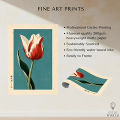 Striped Tulip Art Print – Blue Japanese Botanical Wall Art — fine art print unframed quality details