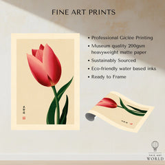 Pink Tulip Art Print – Japanese Botanical Wall Art — fine art print unframed quality details