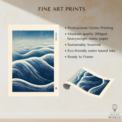 Ocean Wave Art Print – Blue Japanese Woodblock Wall Art — fine art print unframed quality details