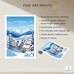 Kitzbuhel Poster fine art print specifications: giclee printing on 200gsm museum quality matte paper, ready to frame