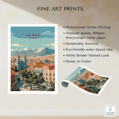 La Paz Travel Print - Bolivia Wall Art fine art print specifications: giclee printing on 200gsm museum quality matte paper, ready to frame