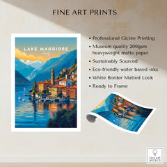 Lake Maggiore Print fine art print specifications: giclee printing on 200gsm museum quality matte paper, ready to frame