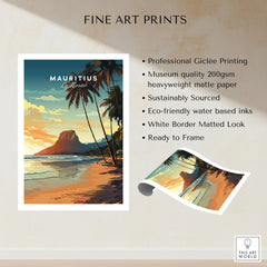 Mauritius Le Morne Poster fine art print specifications: giclee printing on 200gsm museum quality matte paper, ready to frame