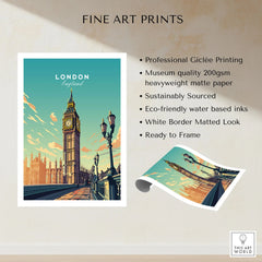 London Poster Big Ben fine art print specifications: giclee printing on 200gsm museum quality matte paper, ready to frame