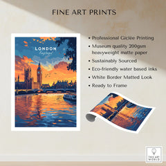 London Skyline Art | Big Ben & Houses of Parliament Print fine art print specifications: giclee printing on 200gsm museum quality matte paper, ready to frame